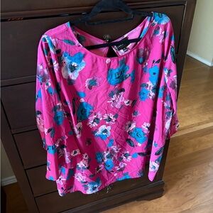 Lane Bryant Pink and Blue Floral Blouse